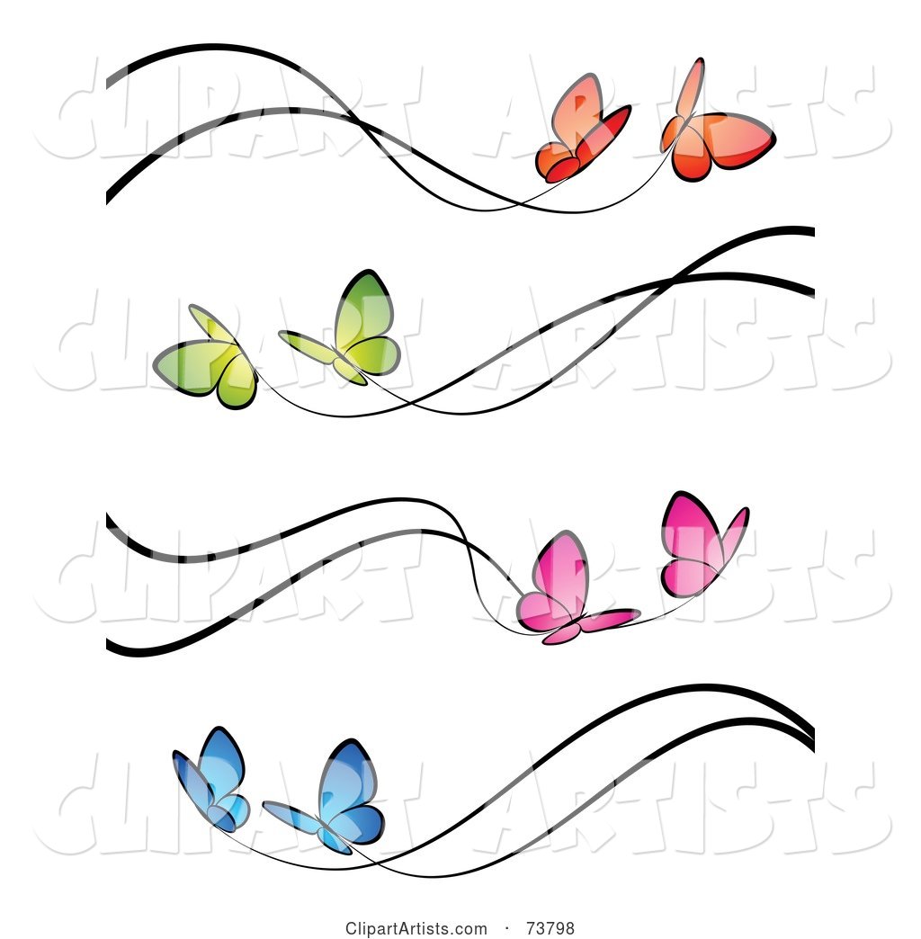 Digital Collage of Orange, Green, Pink and Blue Butterflies with Black Trails