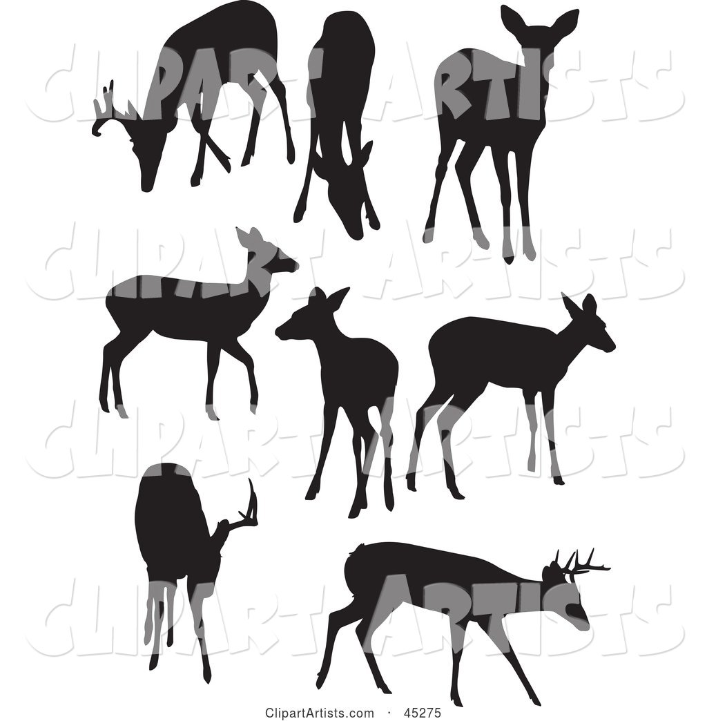 Digital Collage of Profiled Black Deer Silhouettes