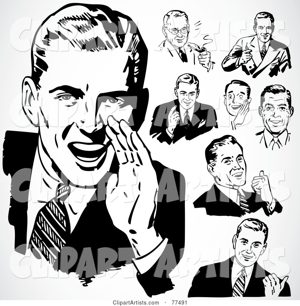 Digital Collage of Retro Black and White Talking Businessmen