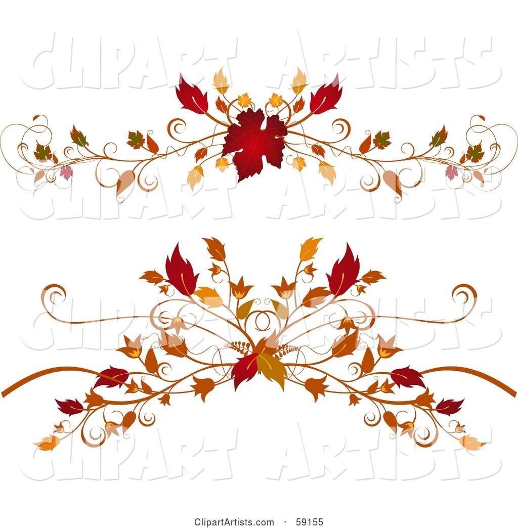 Digital Collage of Two Elegant Autumn Foliage Flourishes on White