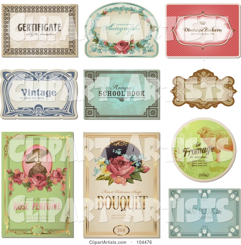Digital Collage of Vintage Certificate and Label Designs
