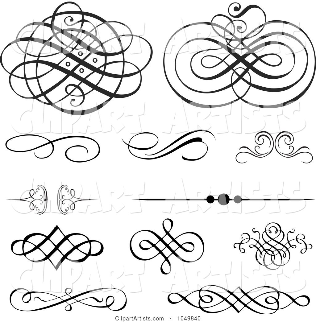 Digital Collage of Vintage Victorian Swirl and Rule Design Elements