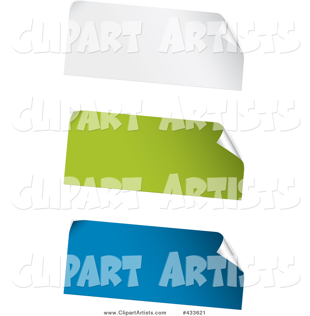 Digital Collage of White, Green and Blue Blank Peeling Sticker Labels