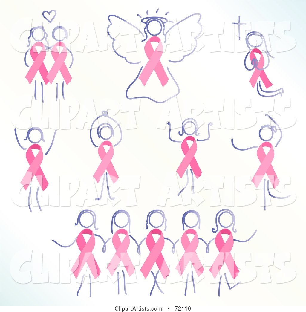 Digital Collage of Women and Angels with Breast Cancer Awareness Ribbon Bodies