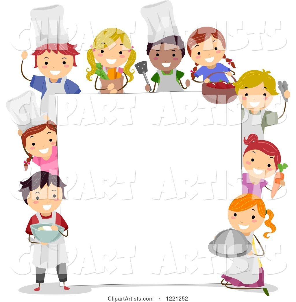 Diverse Culinary Chef Children Around a Sign Board