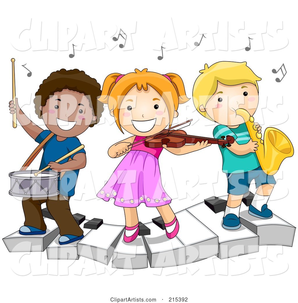 Diverse School Kids Playing Instruments on a Keyboard