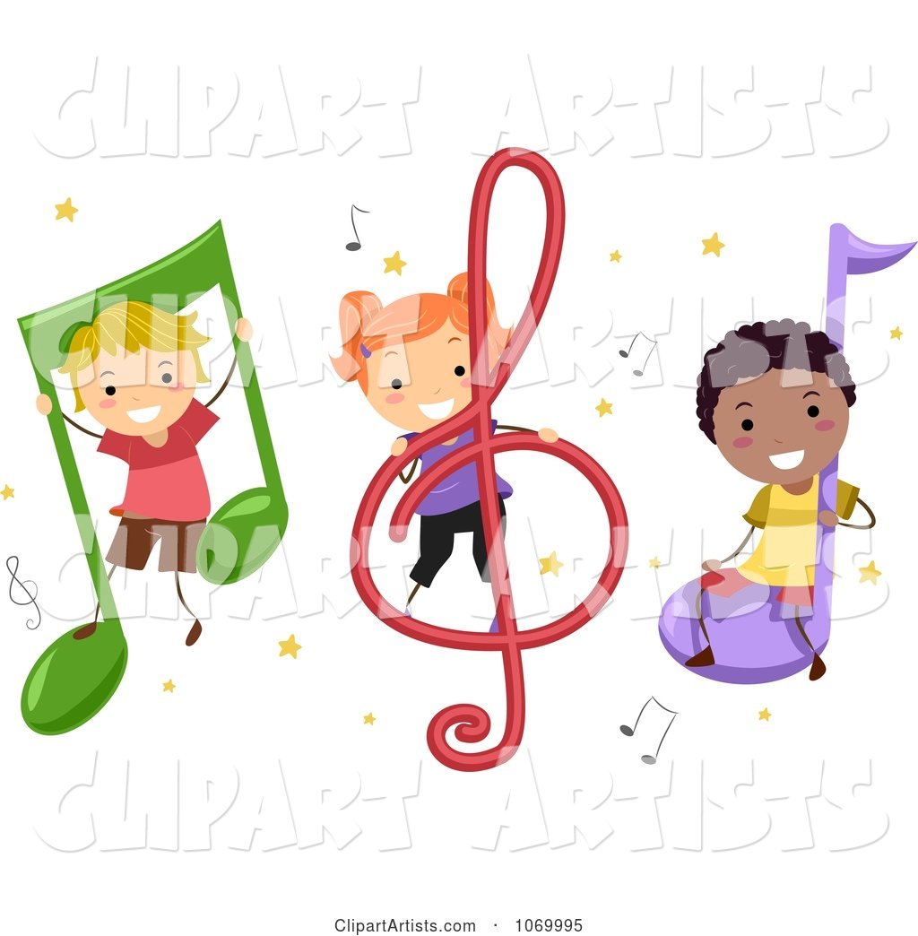 Diverse Stick Students with Music Notes