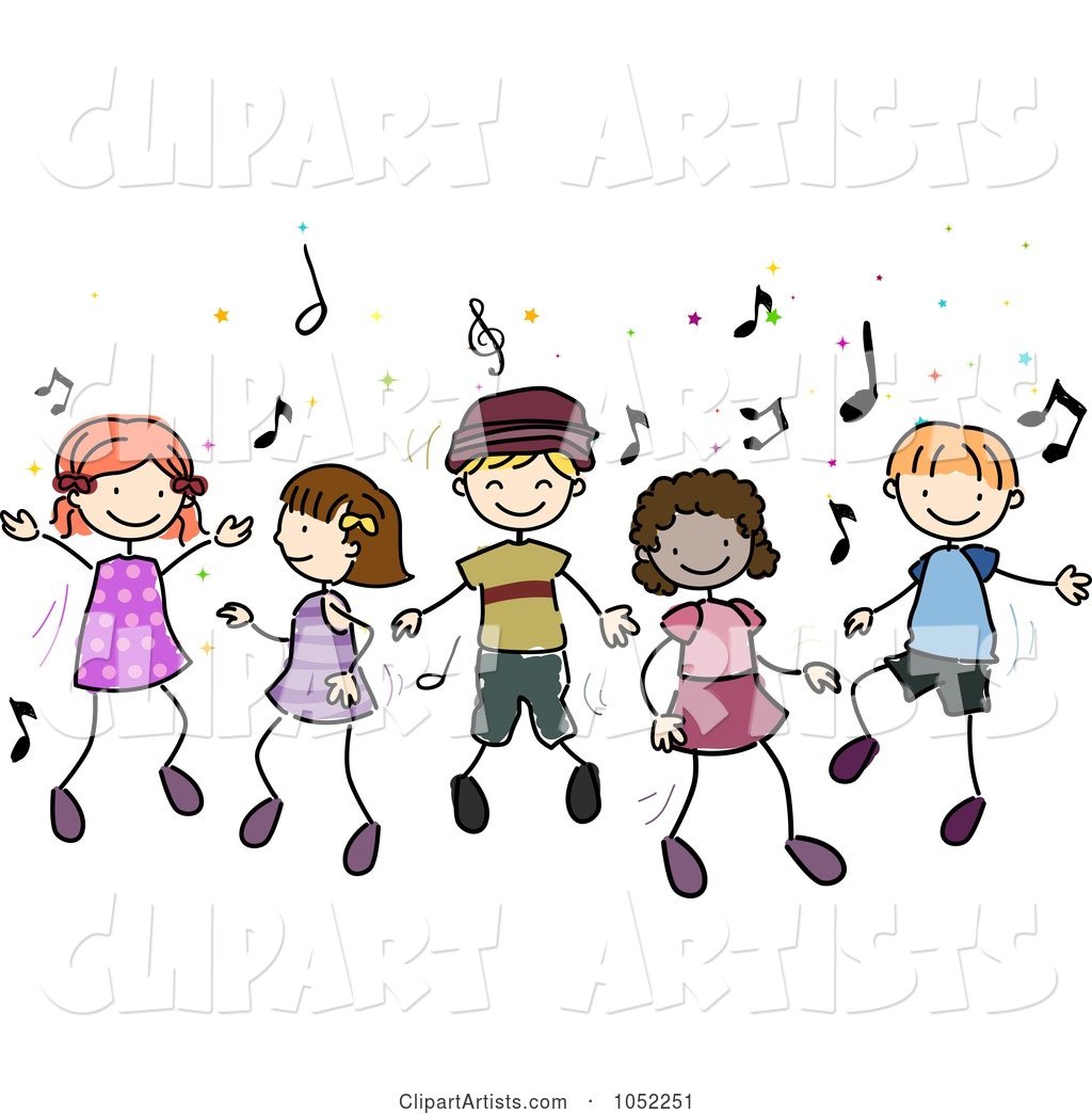 Doodled Children Dancing to Music