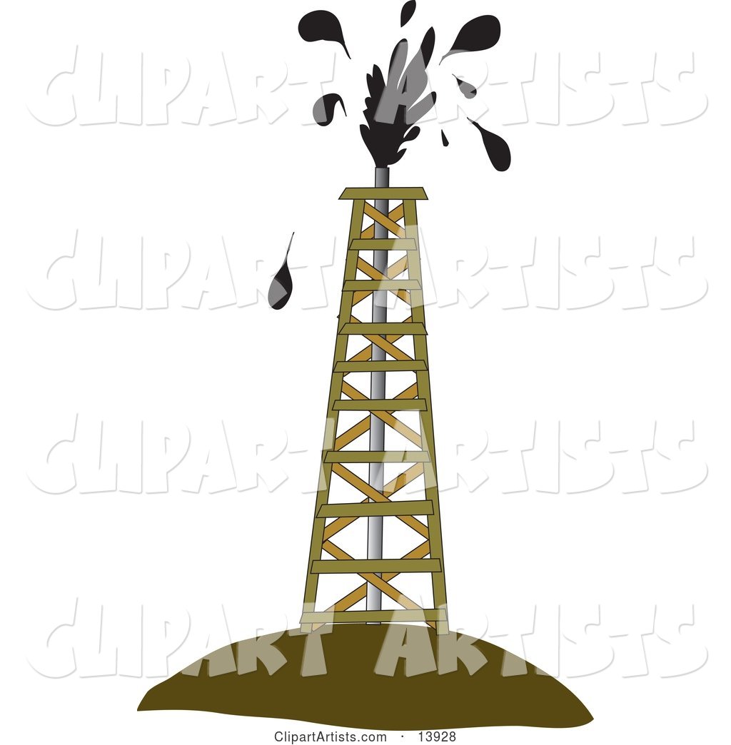 Drilling Tower Around an Oil Gusher