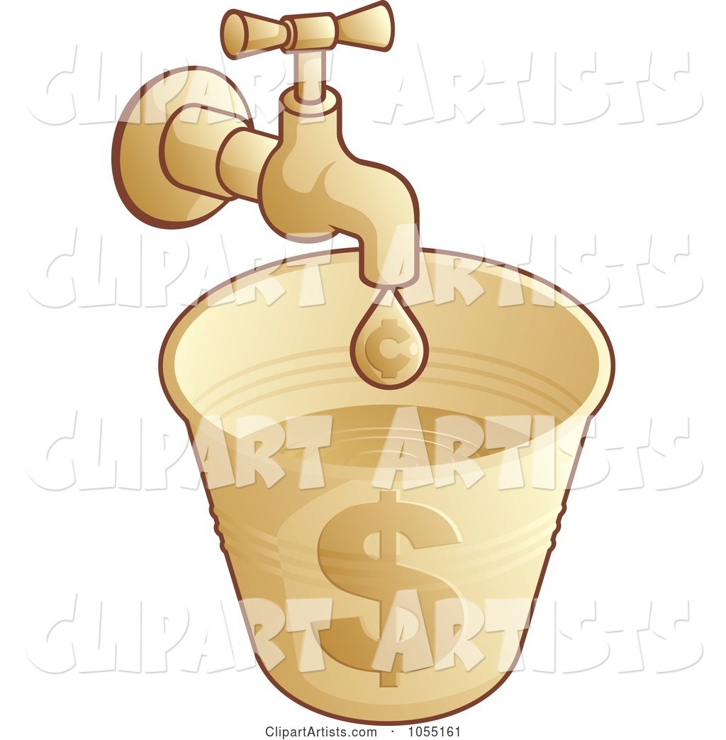 Faucet Dripping into a Money Bucket