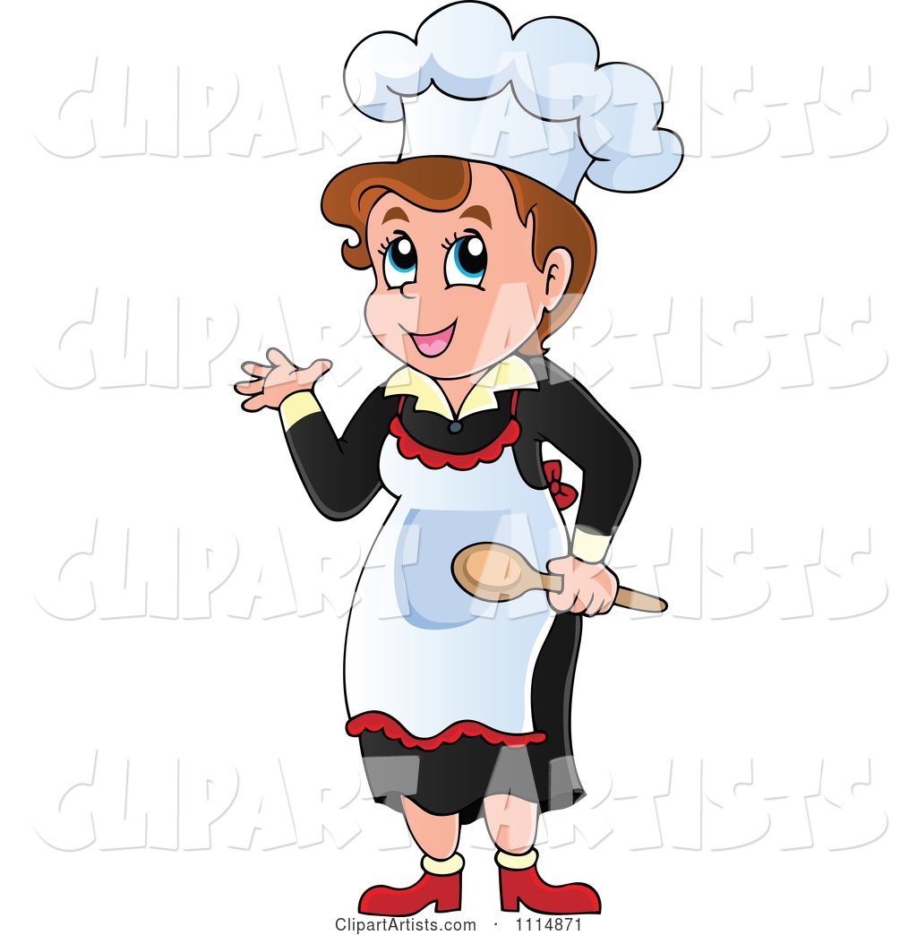 Female Chef Presenting and Holding a Spoon