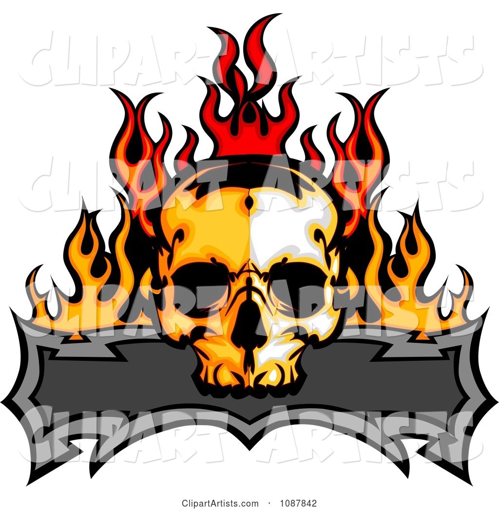 Fiery Skull and Blank Banner with Flames