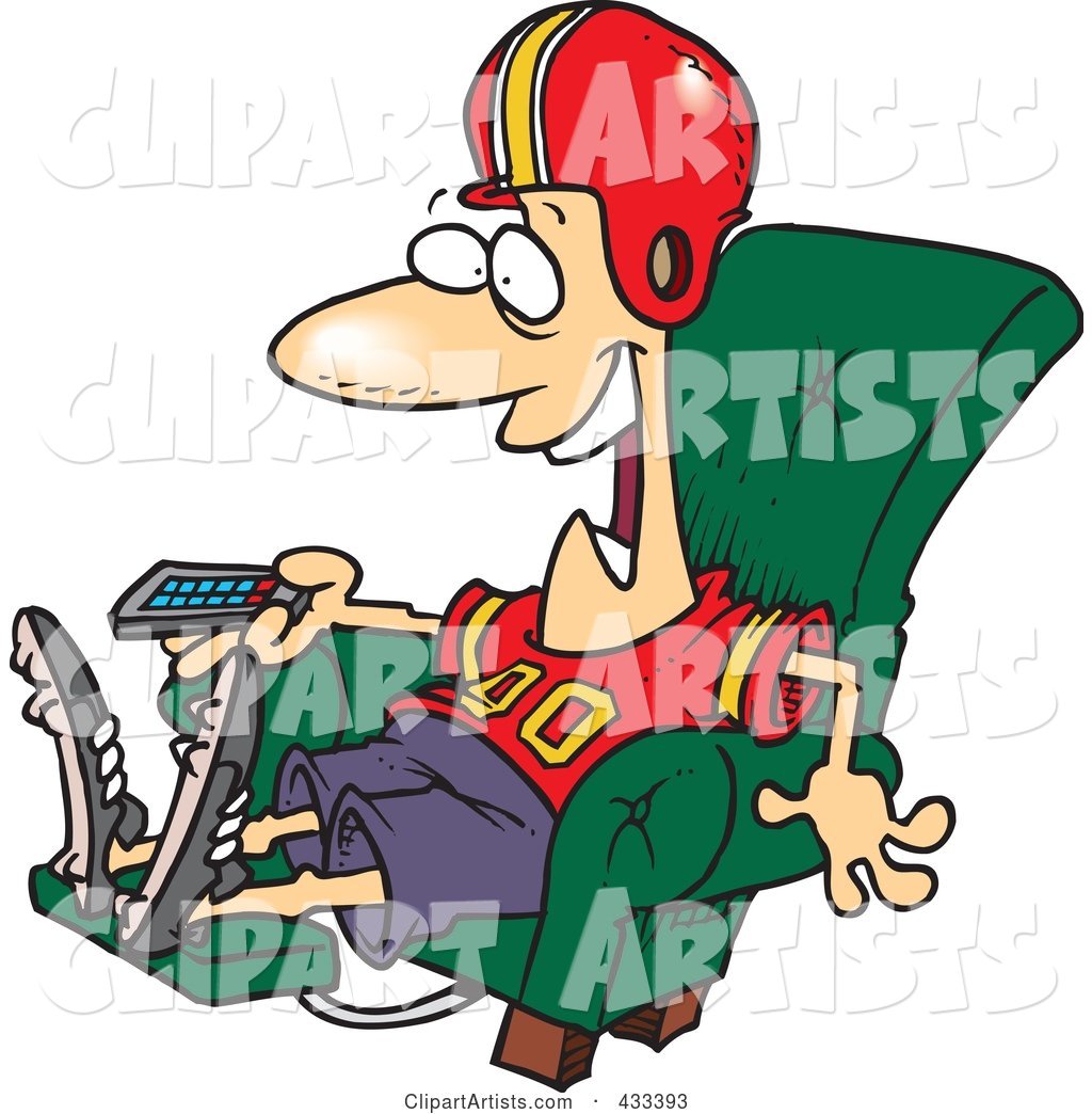 Football Fan Watching TV in an Arm Chair