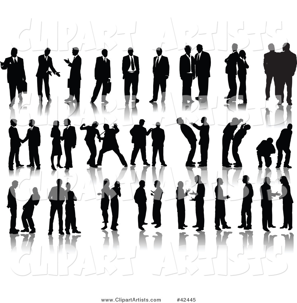 Forty Poses of Black Silhouetted Businessmen and Mean Management
