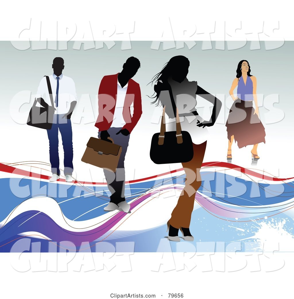 Four Faceless Men and Women with Shoulder Bags