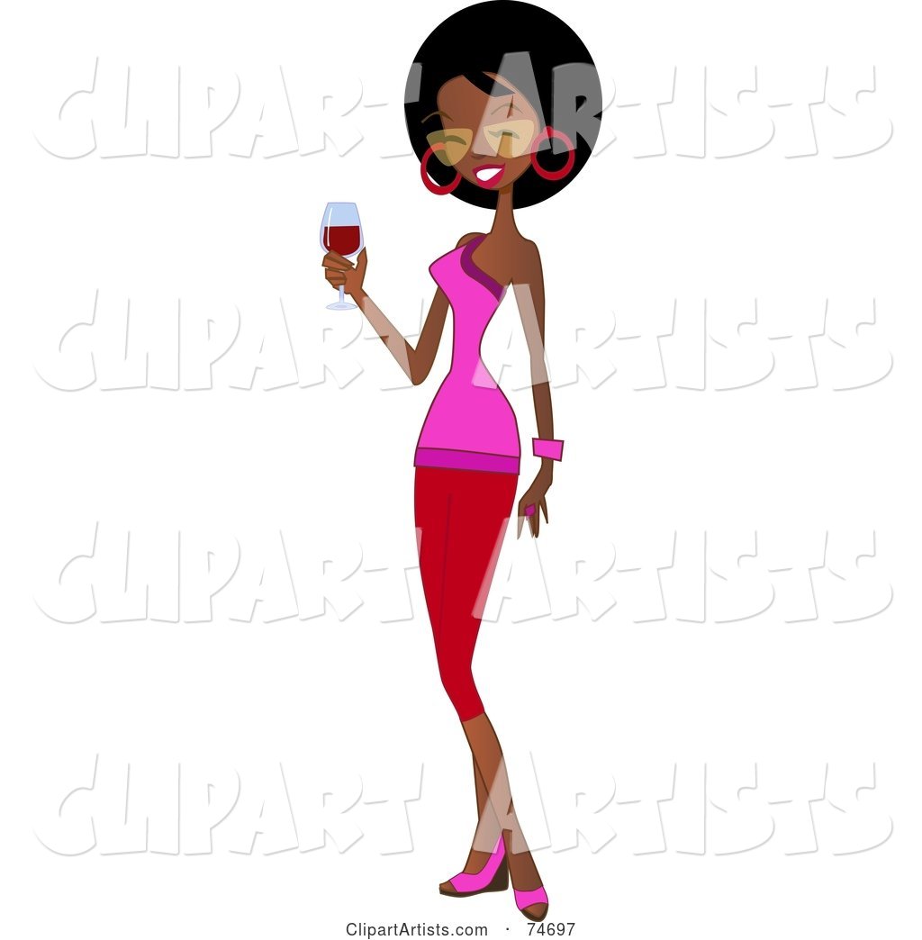 Friendly Black Woman Holding a Glass of Red Wine