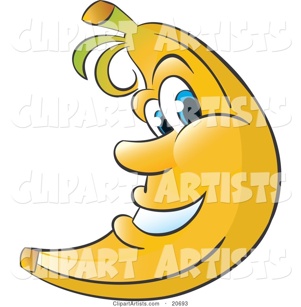 Friendly Blue Eyed Yellow Banana Character Smiling
