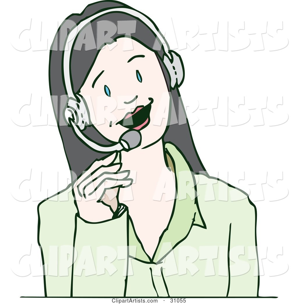 Friendly Caucasian Businesswoman Speaking Through a Headset, a Receptionist or Customer Service Agent in a Call Center