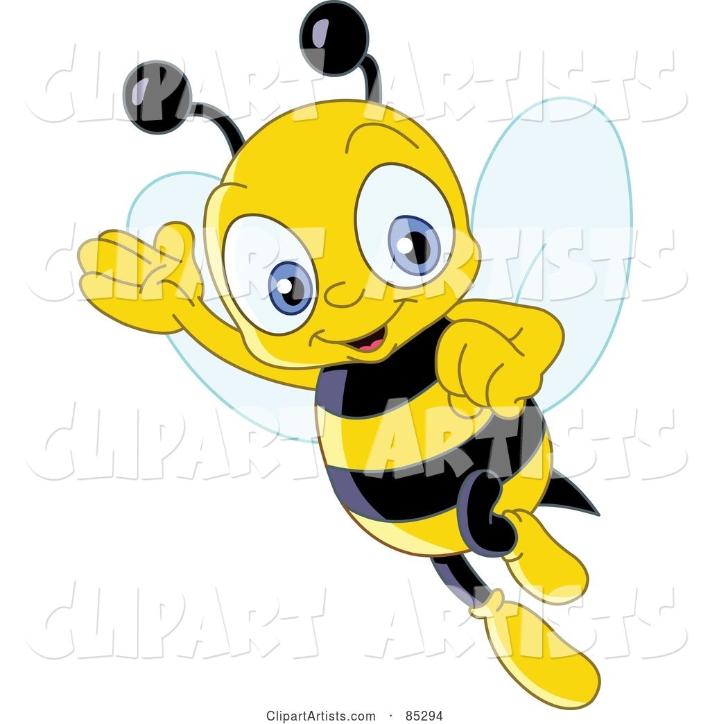 Friendly Cute Bee Waving and Flying