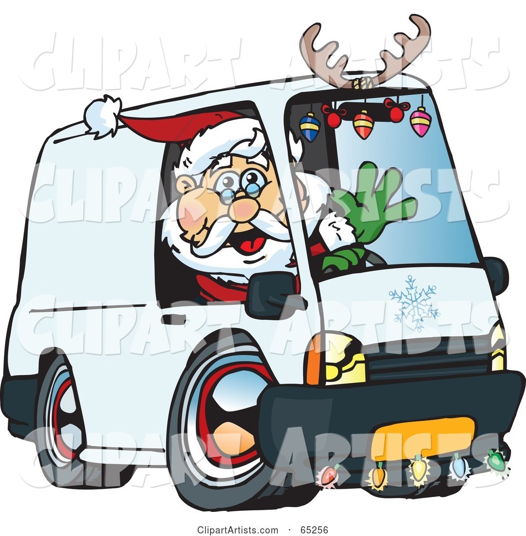 Friendly Santa Driving a Delivery Van