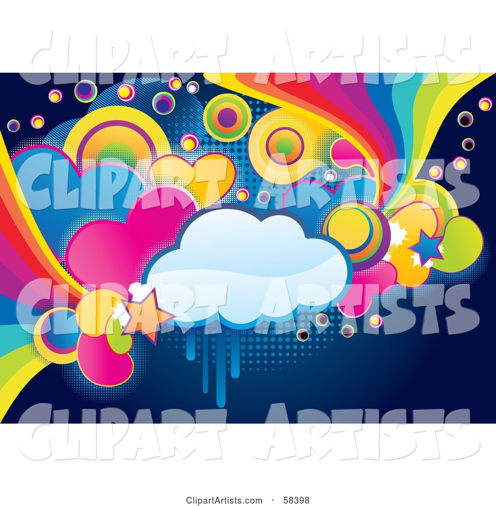 Funky, Colorful Cloud, Circle, Heart and Rainbow Grunge Background