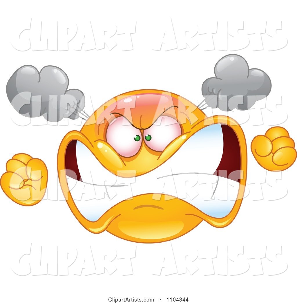 Furious Yellow Emoticon Smiley Face Turning Red with Steam and Anger