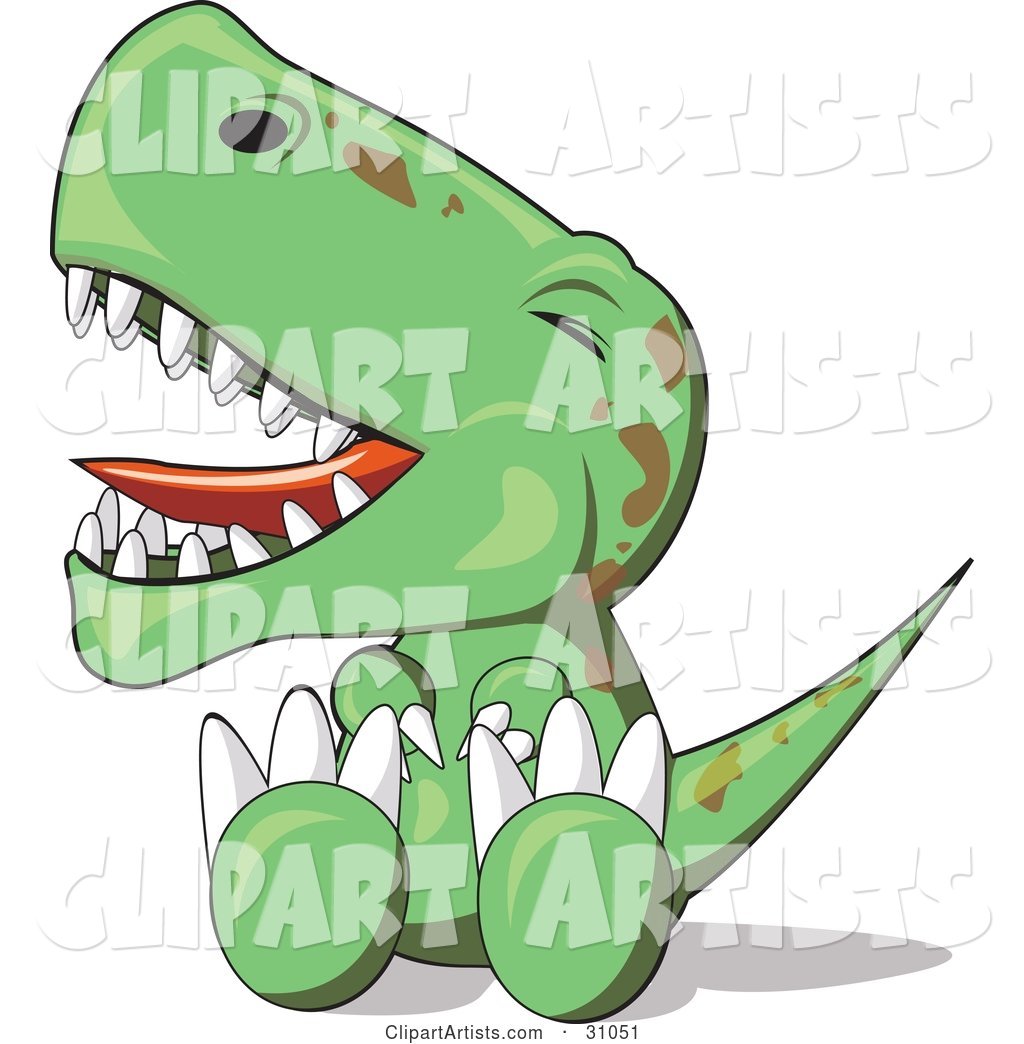Fussy Baby T-Rex Dinosaur Sitting on the Ground and Throwing a Temper Tantrum