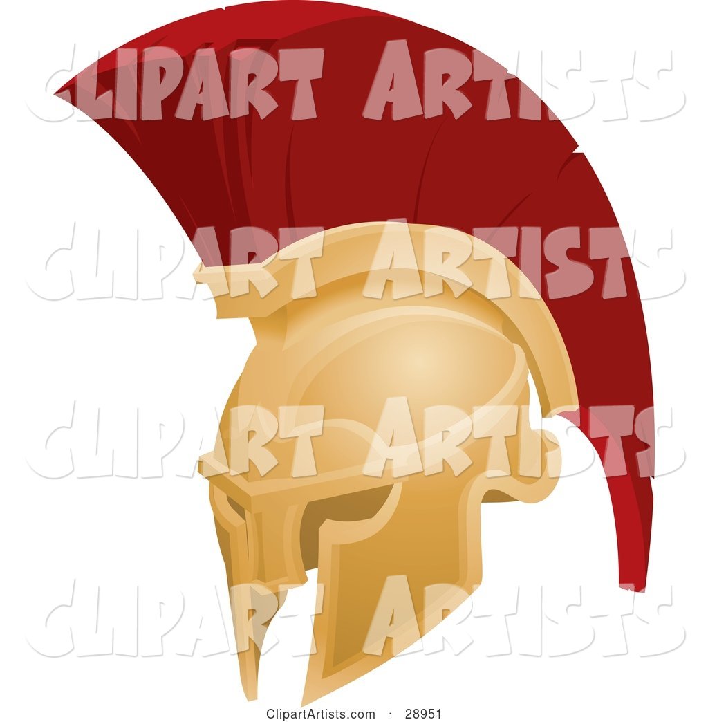 Golden and Red Spartan or Trojan Helmet, Part of Body Armor