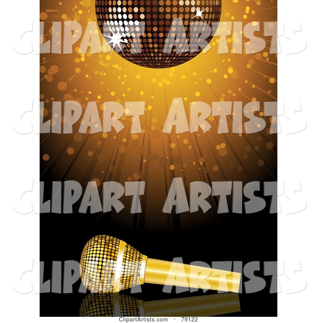 Golden Microphone Under a Sparkly Disco Ball with a Burst