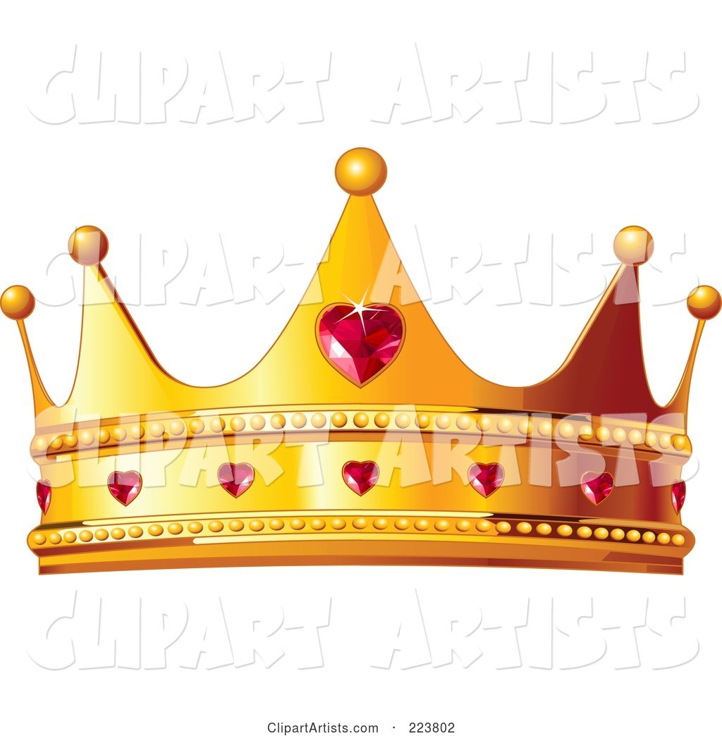 Golden Queen Crown with Ruby Hearts