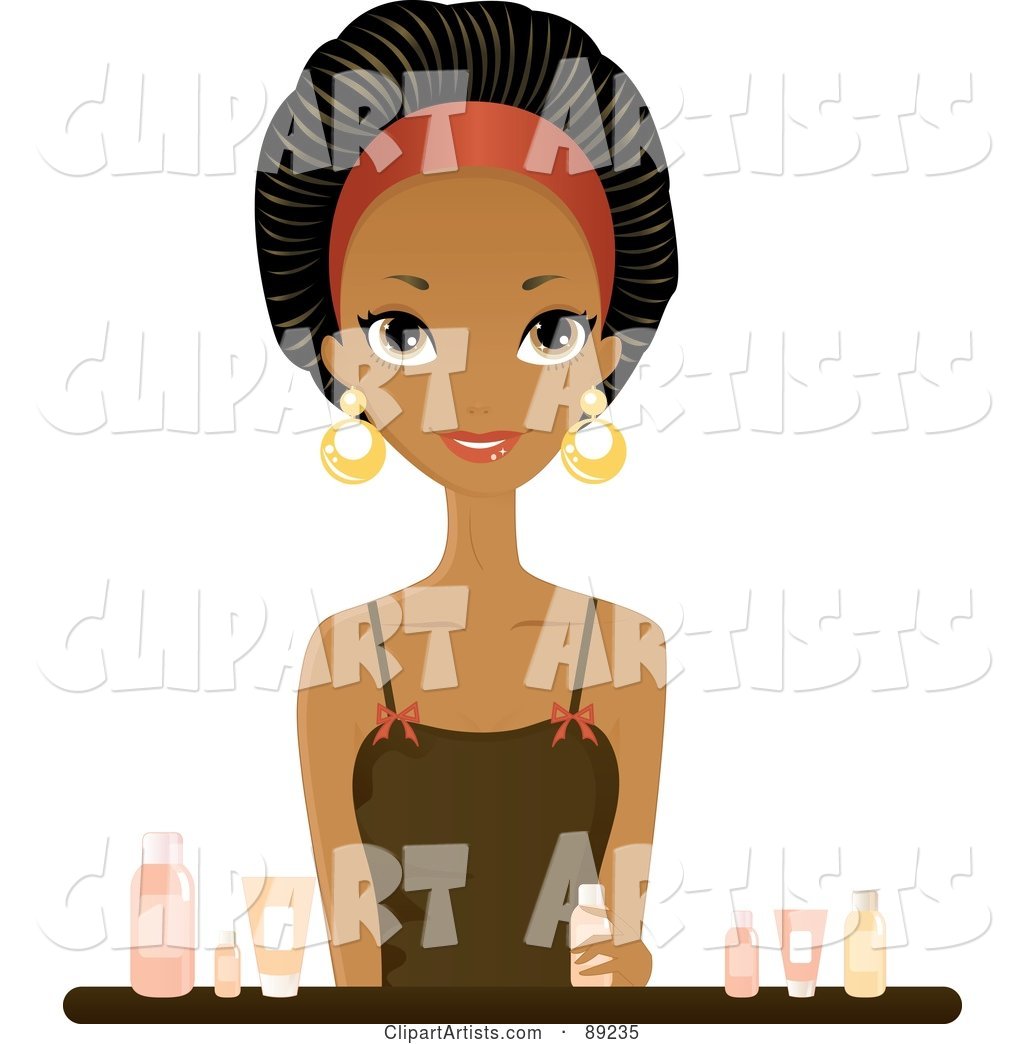 Gorgeous Black Woman Sitting with Beauty Products