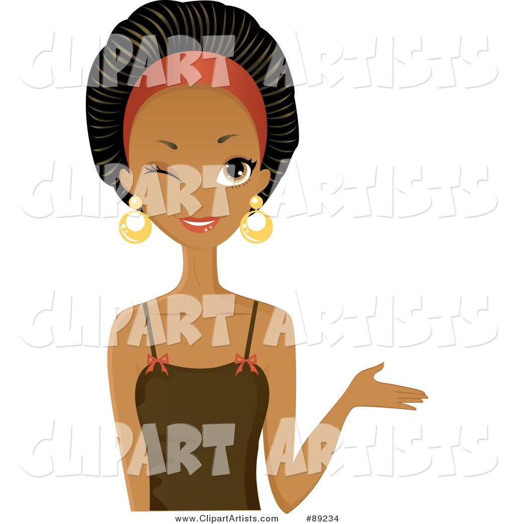 Gorgeous Black Woman Winking and Presenting with Her Hand
