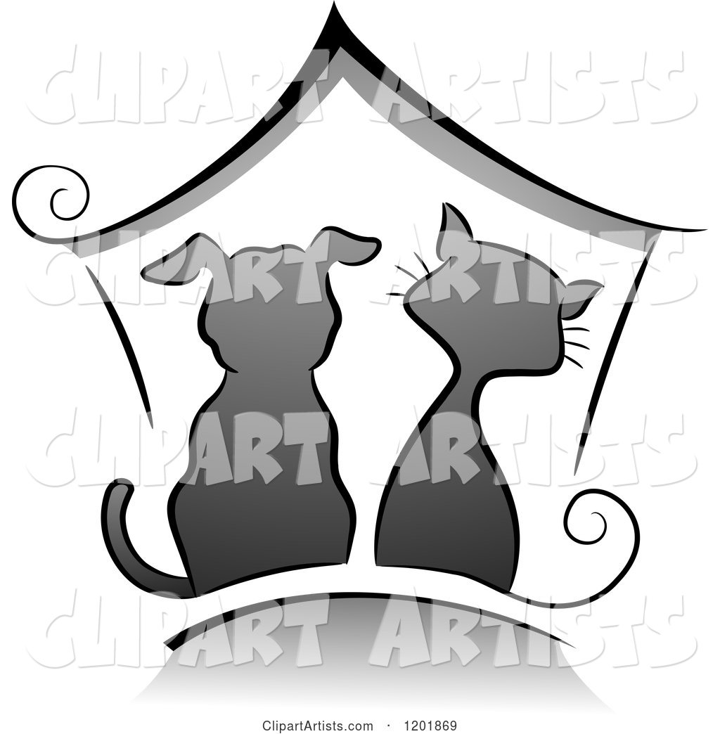 Grayscale Cat and Dog Under a House