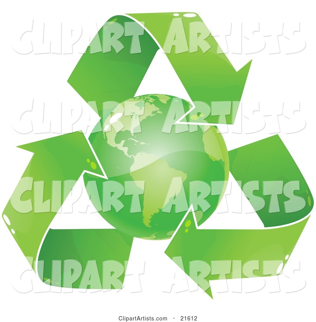 Green Earth Circled by Recycling Arrows, over a White Background
