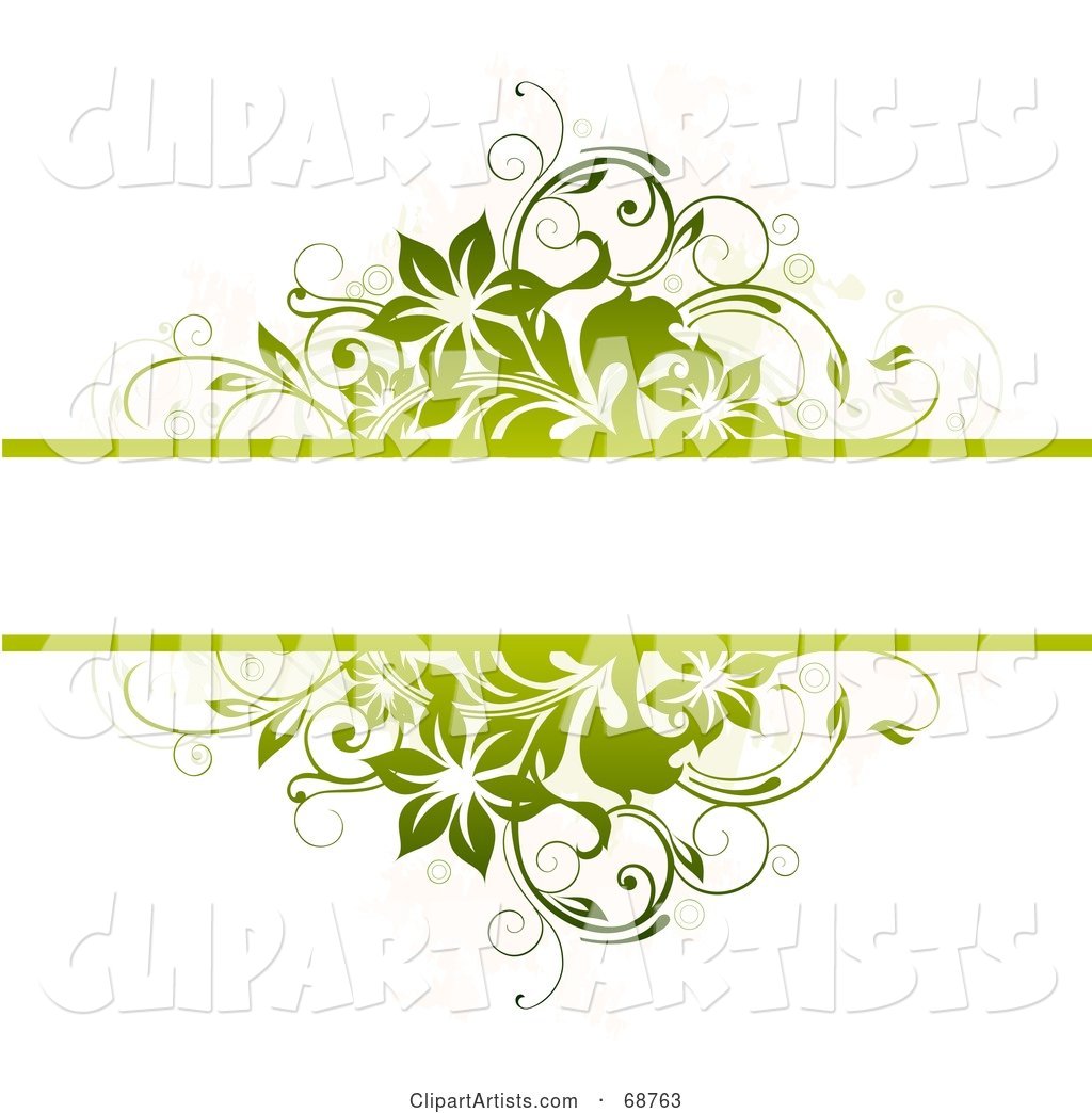 Green Floral Text Bar Background with Blank Space on White