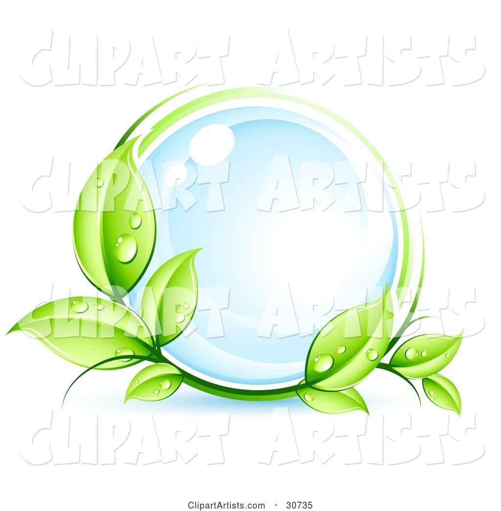 Green Organic Dewy Vine Circling a Glassy Blue Orb
