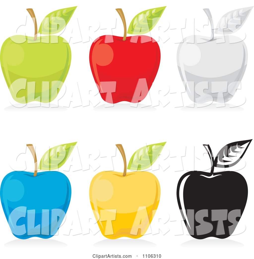 Green Red Gray Blue Yellow and Black and White Apple Icons