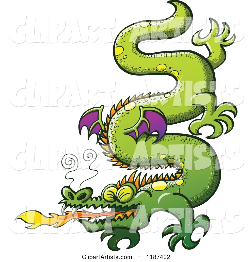 Green Serpent like Dragon Breathing Fire