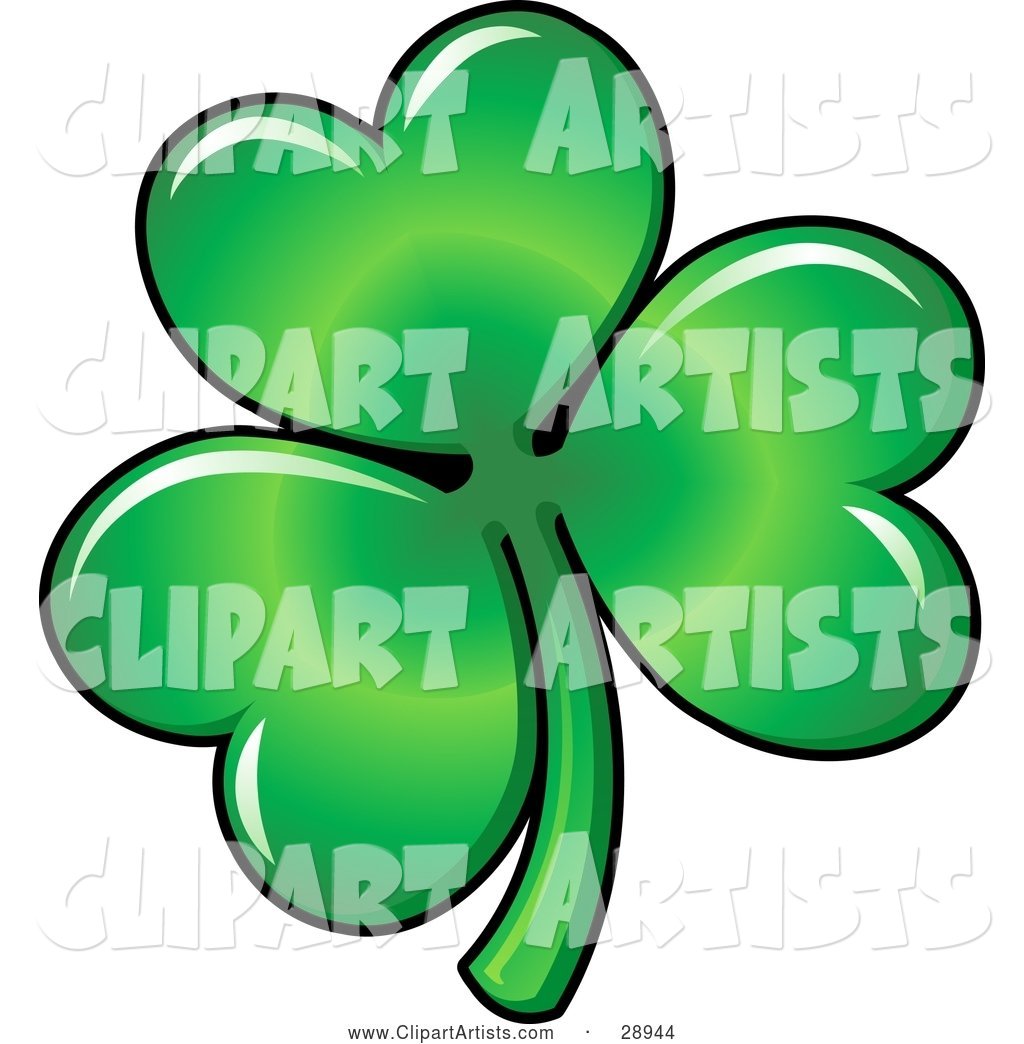 Green Three Leaved Shamrock Clover Leaf with Light Reflecting off of the Heart Shaped Petals
