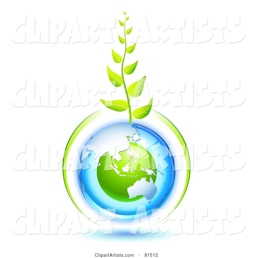 Green Vine Growing from a Blue and Green Protected Australian Globe