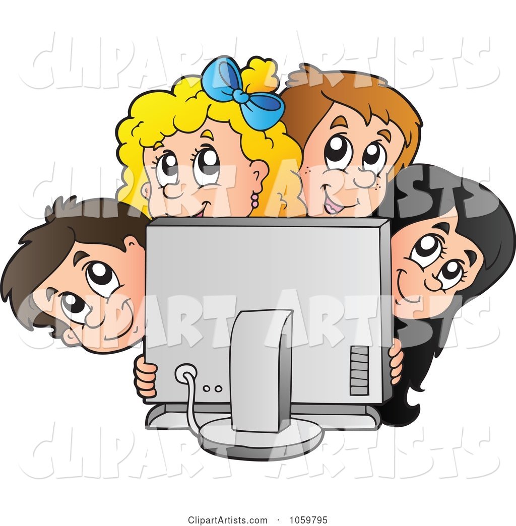 Group of Kids Looking Around a Computer Screen