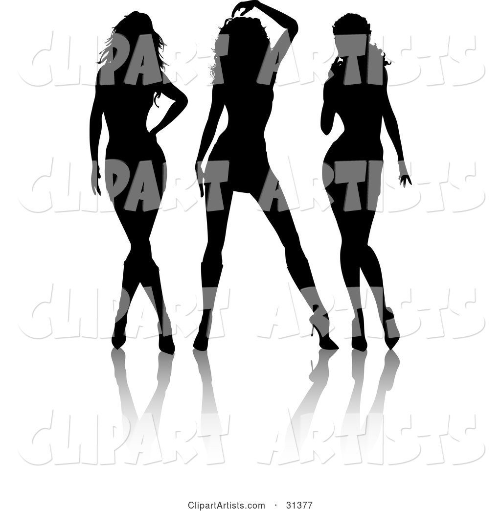 Group of Three Sexy Silhouetted Ladies in Different Poses