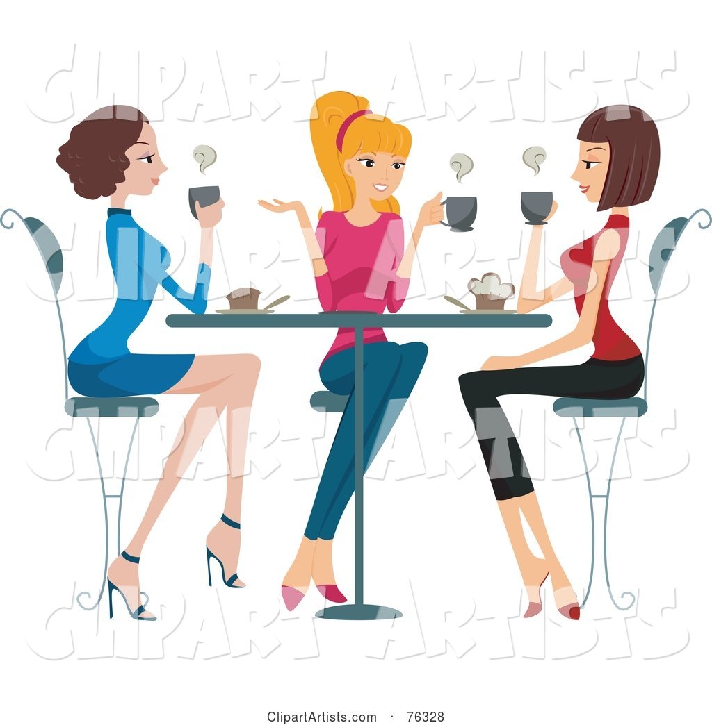 Group of Young Ladies Chatting over Coffee