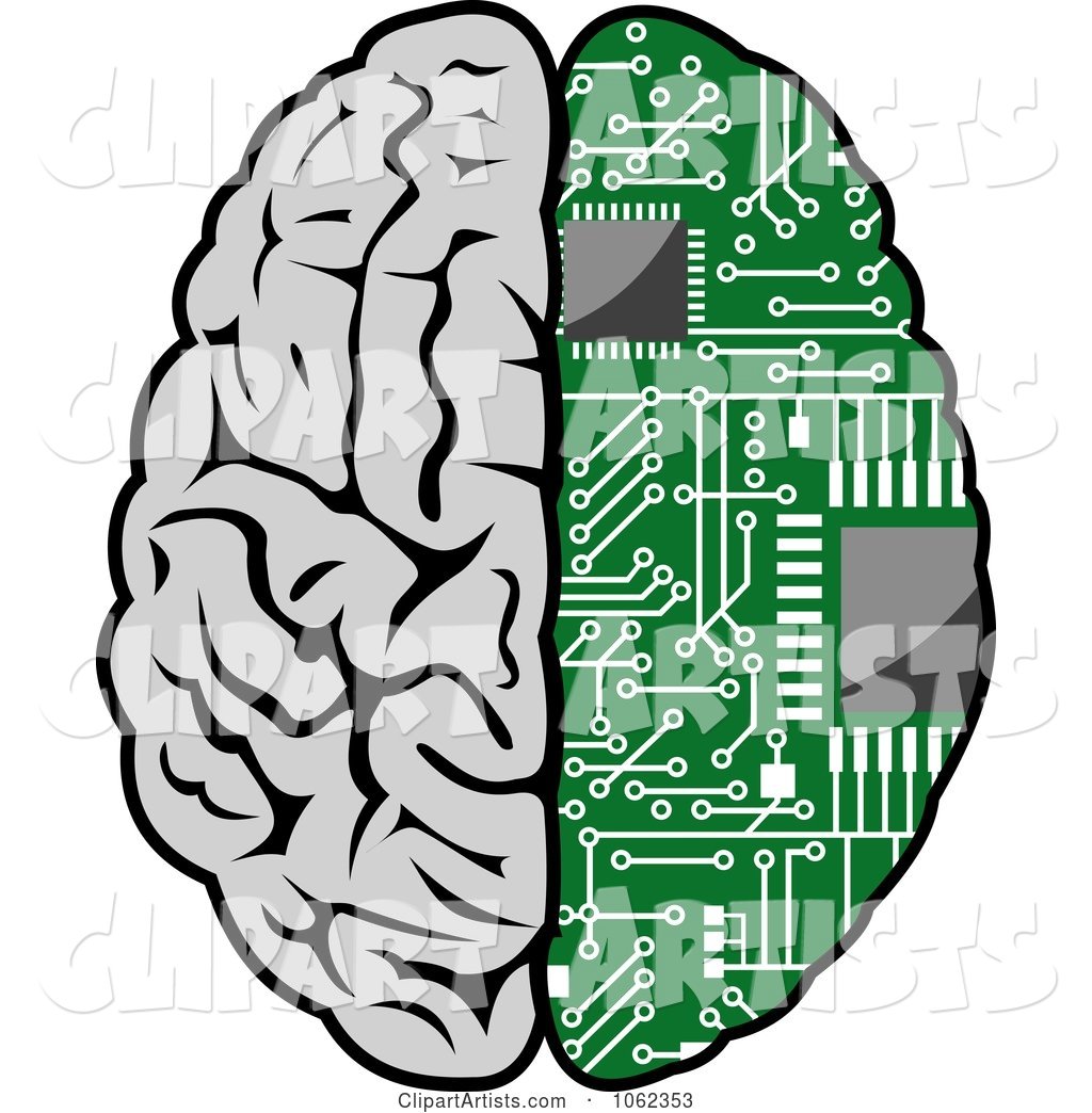 Half Human Half Circuit Board Brain