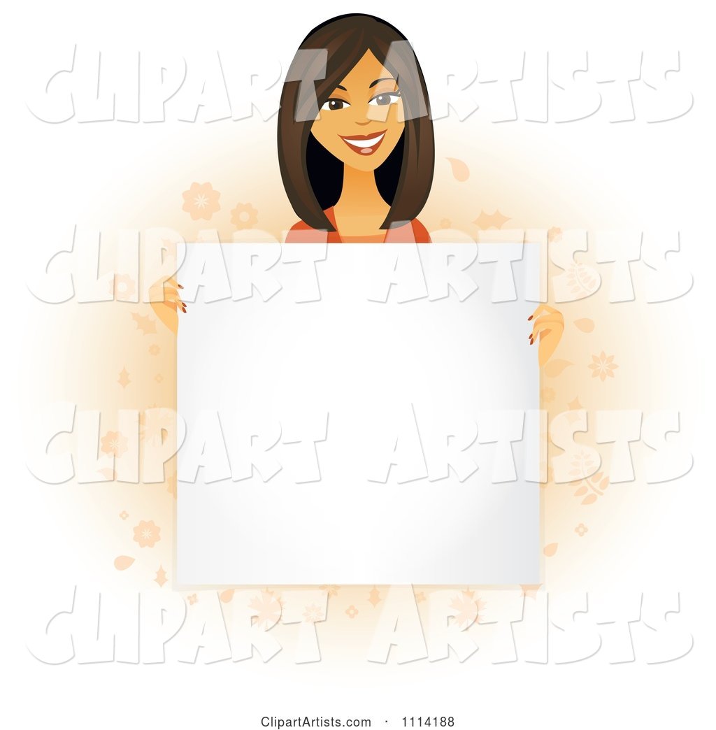 Happy Asian Woman Holding a Sign in Front of Her Torso