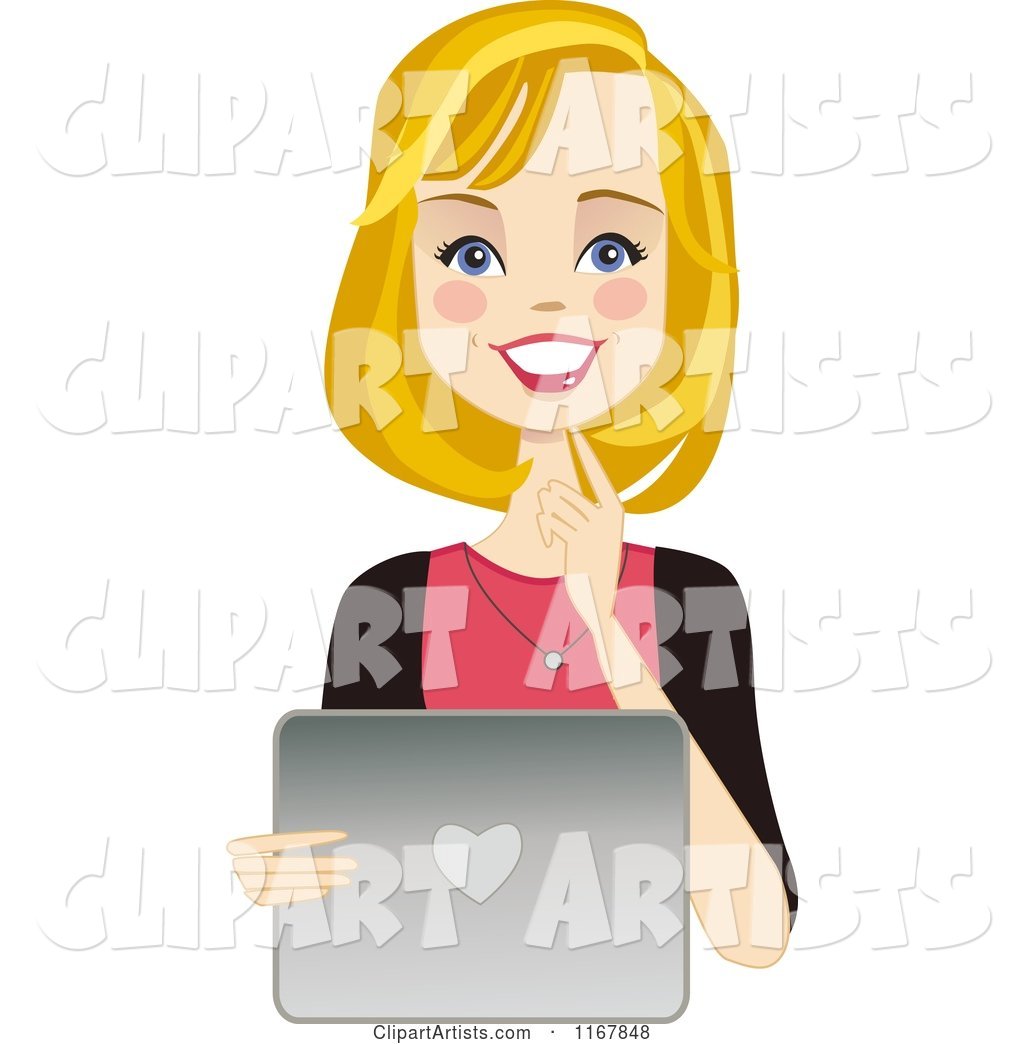 Happy Blond Woman Using a Laptop