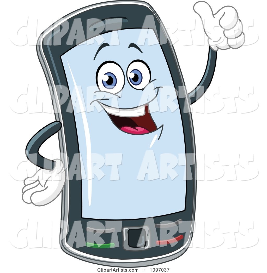 Happy Cell Phone Character Holding a Thumb up