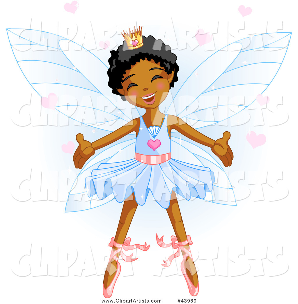 Happy Dancing African American Ballerina Fairy Princess in Blue