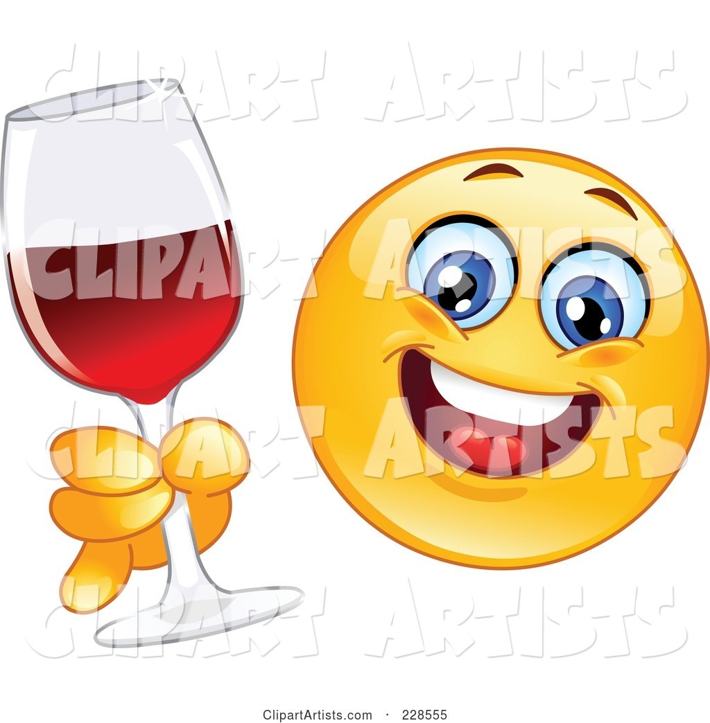Happy Emoticon Holding a Glass of Red Wine