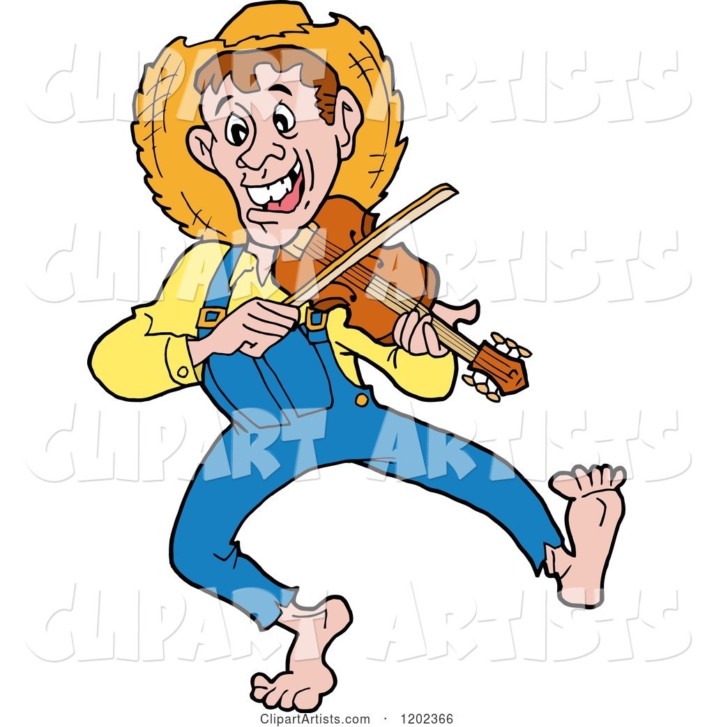 Happy Hillbilly Man Dancing and Playing a Fiddle
